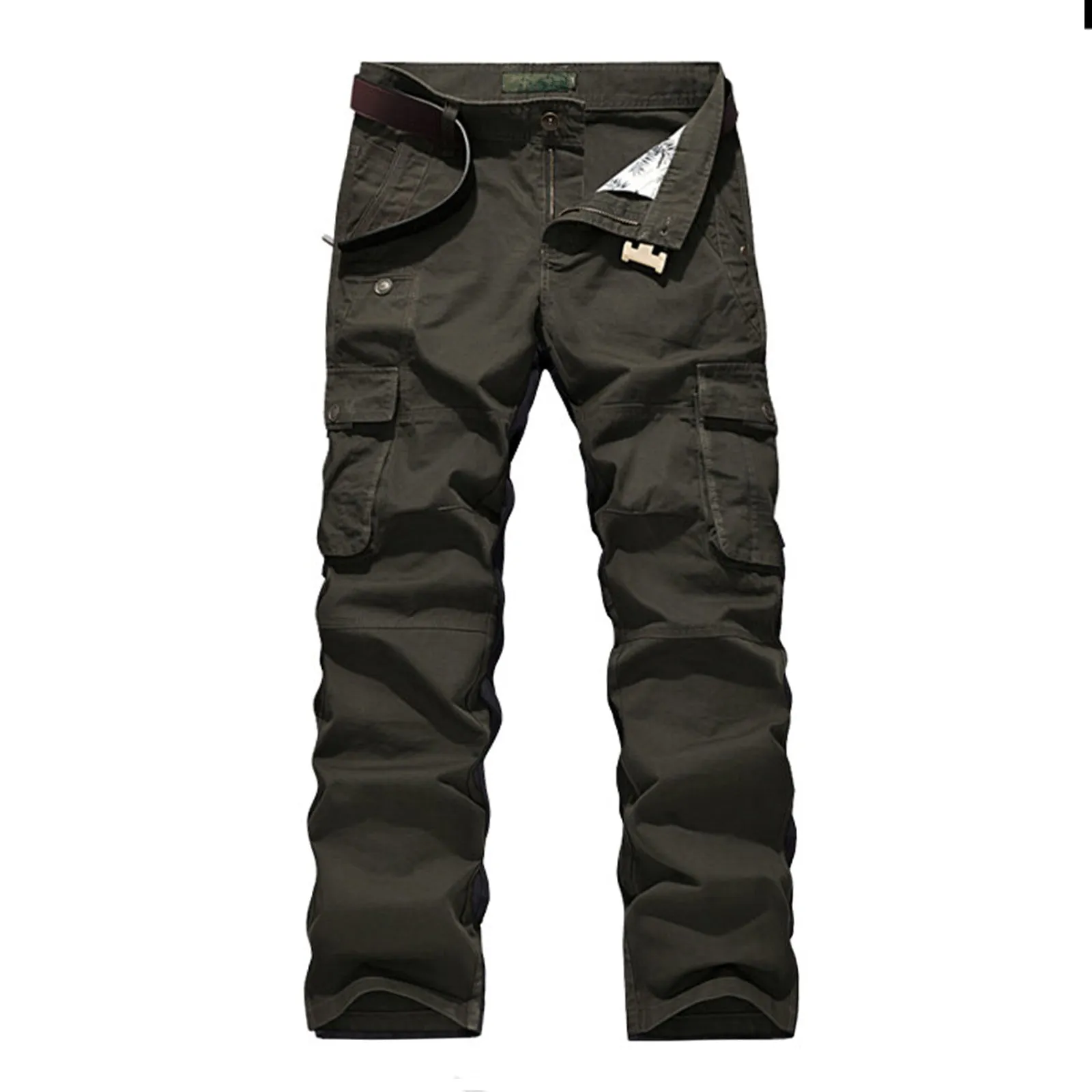 100% COTTON CASUAL DRAWSTRING MULTI-POCKETS CARGO PANTS