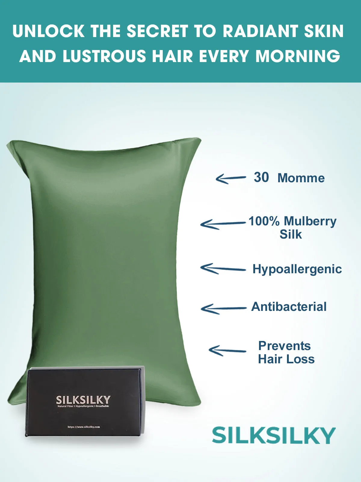 100% Silk 30Momme Luxurious Pillowcase - Hidden Zipper