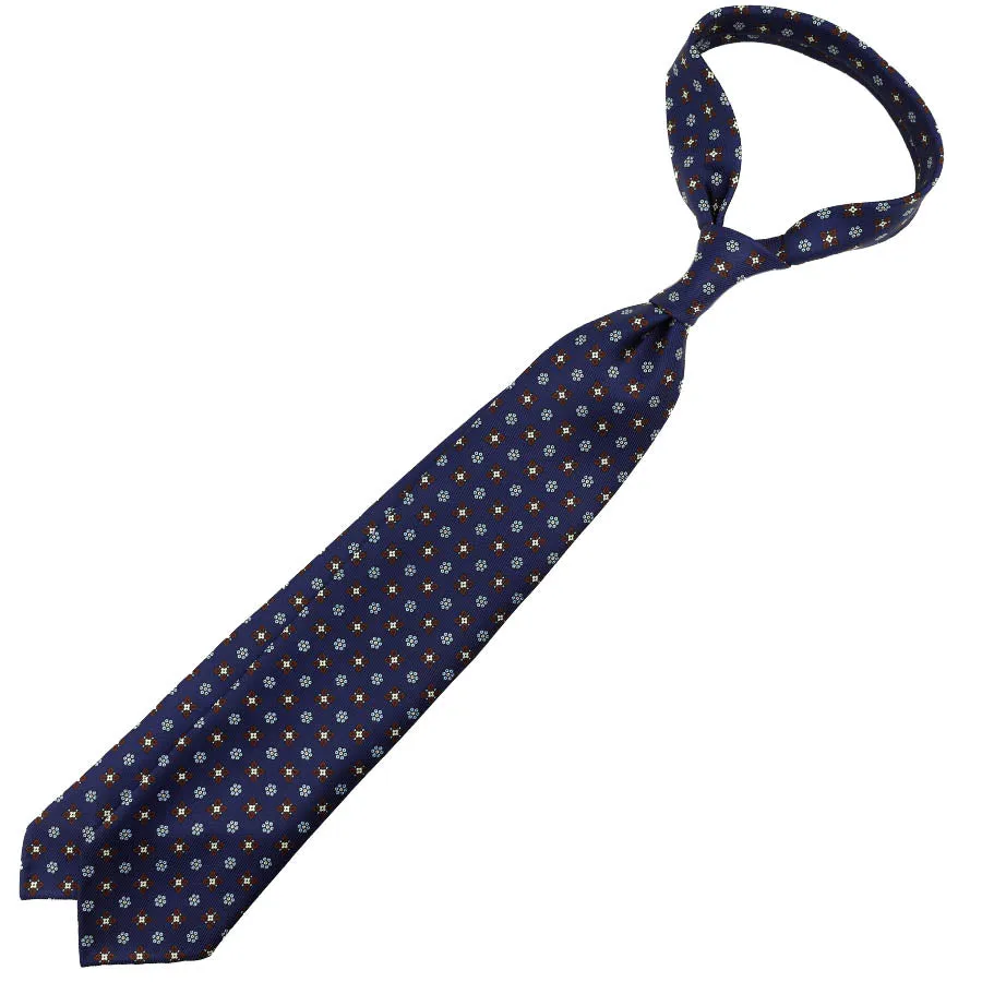 50oz Floral Printed Silk Tie - Navy - Hand-Rolled