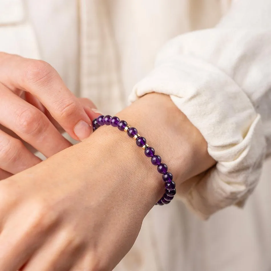 Amethyst Gemstone Bracelet - 6mm Beads