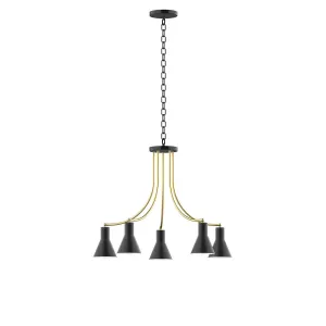 Axis Flare 5-Light Chandelier in Black with Brushed Brass Accents