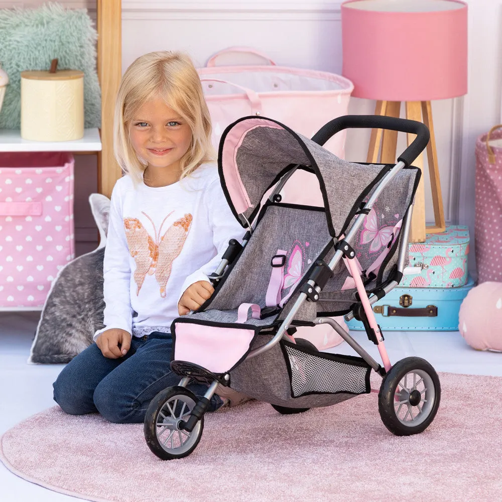 Bayer Dolls Twin 3 Wheel Jogger with Embroidered Butterfly Detail