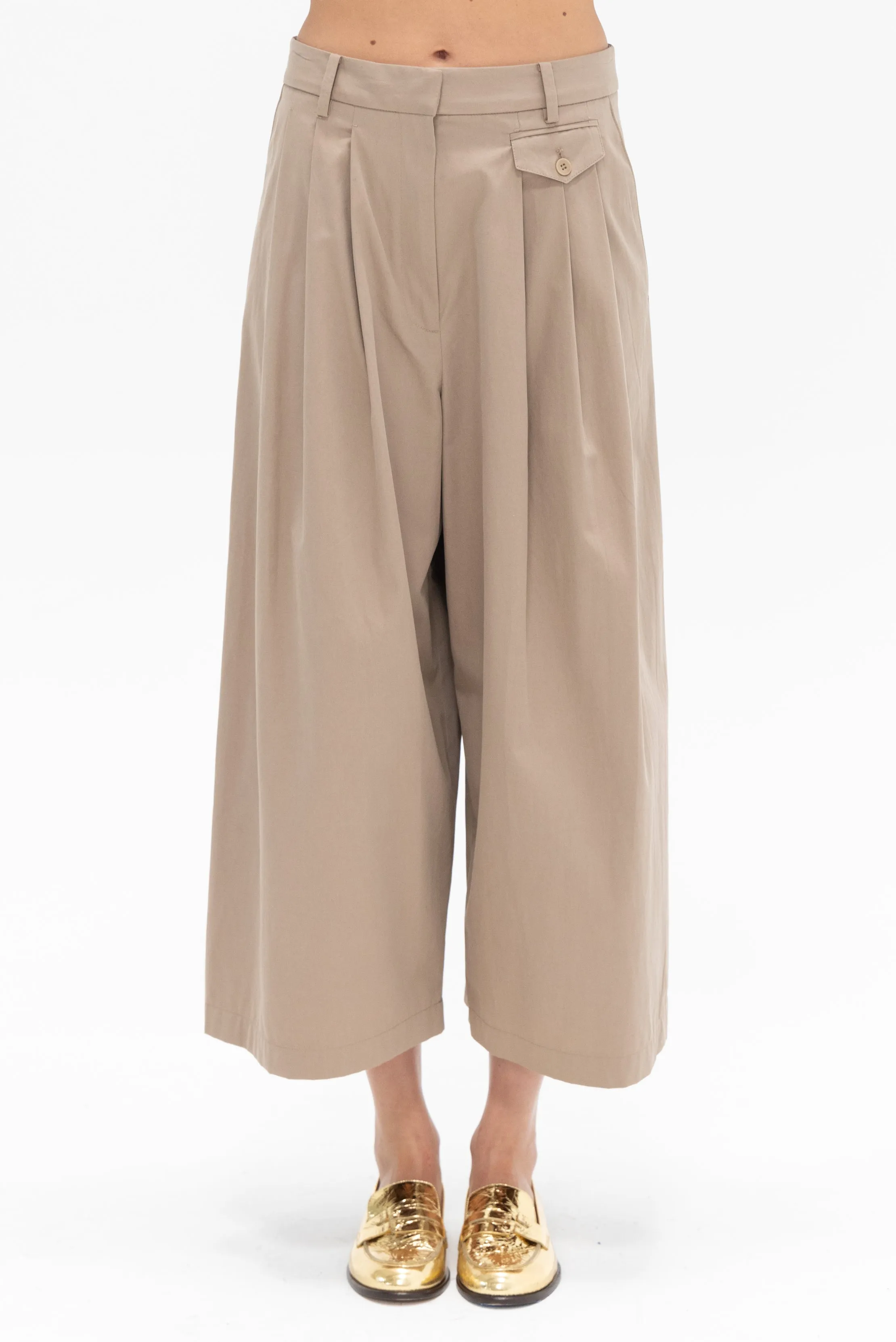 Bio Twill Triple Pleat Cropped Pant, Vintage Khaki