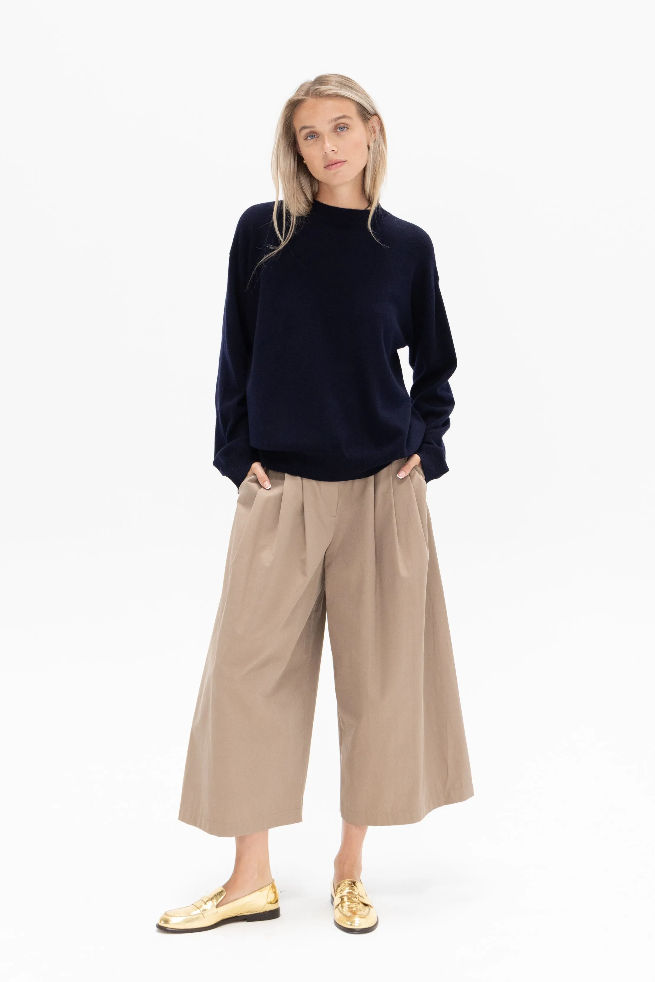 Bio Twill Triple Pleat Cropped Pant, Vintage Khaki