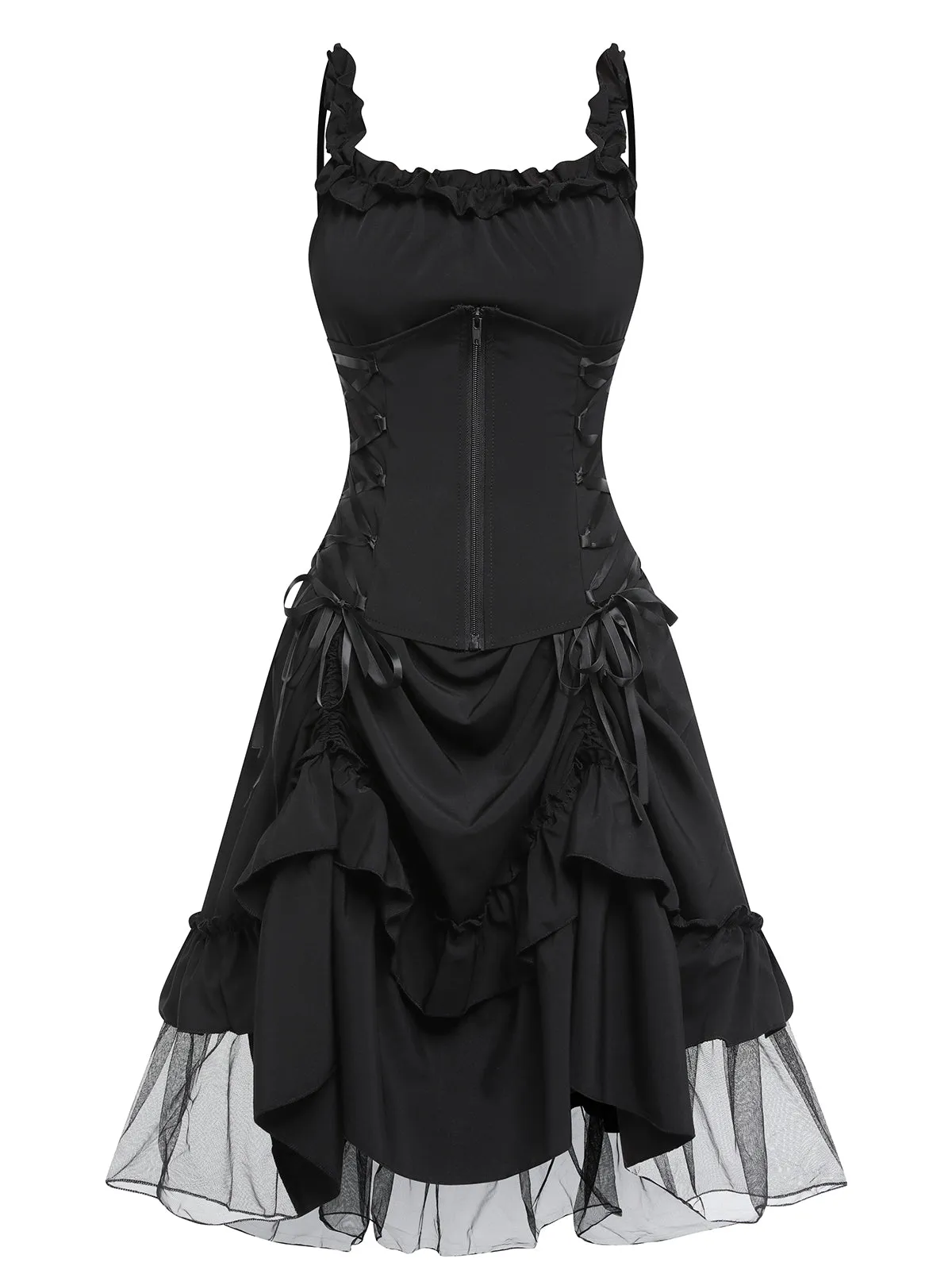 Black 1950s Halloween Mesh Swing Dress