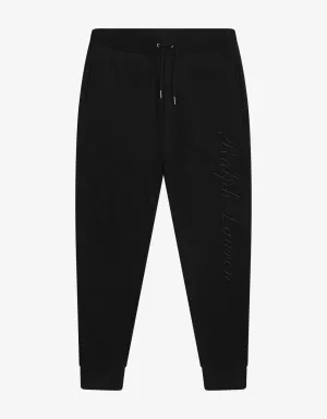 Black Logo Embroidery Sweat Pants -