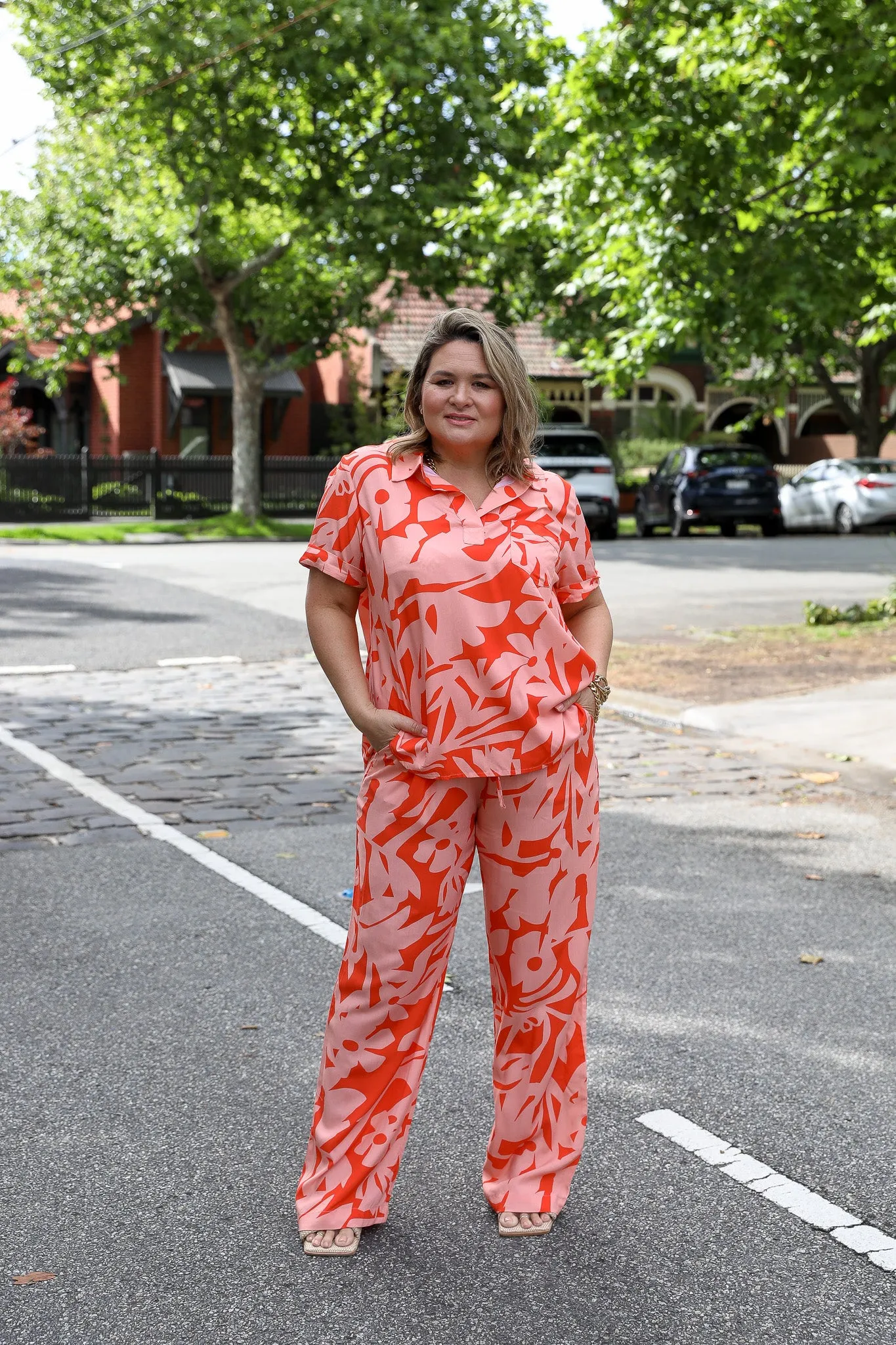 Bondi Wide Leg Pant - Orange Print