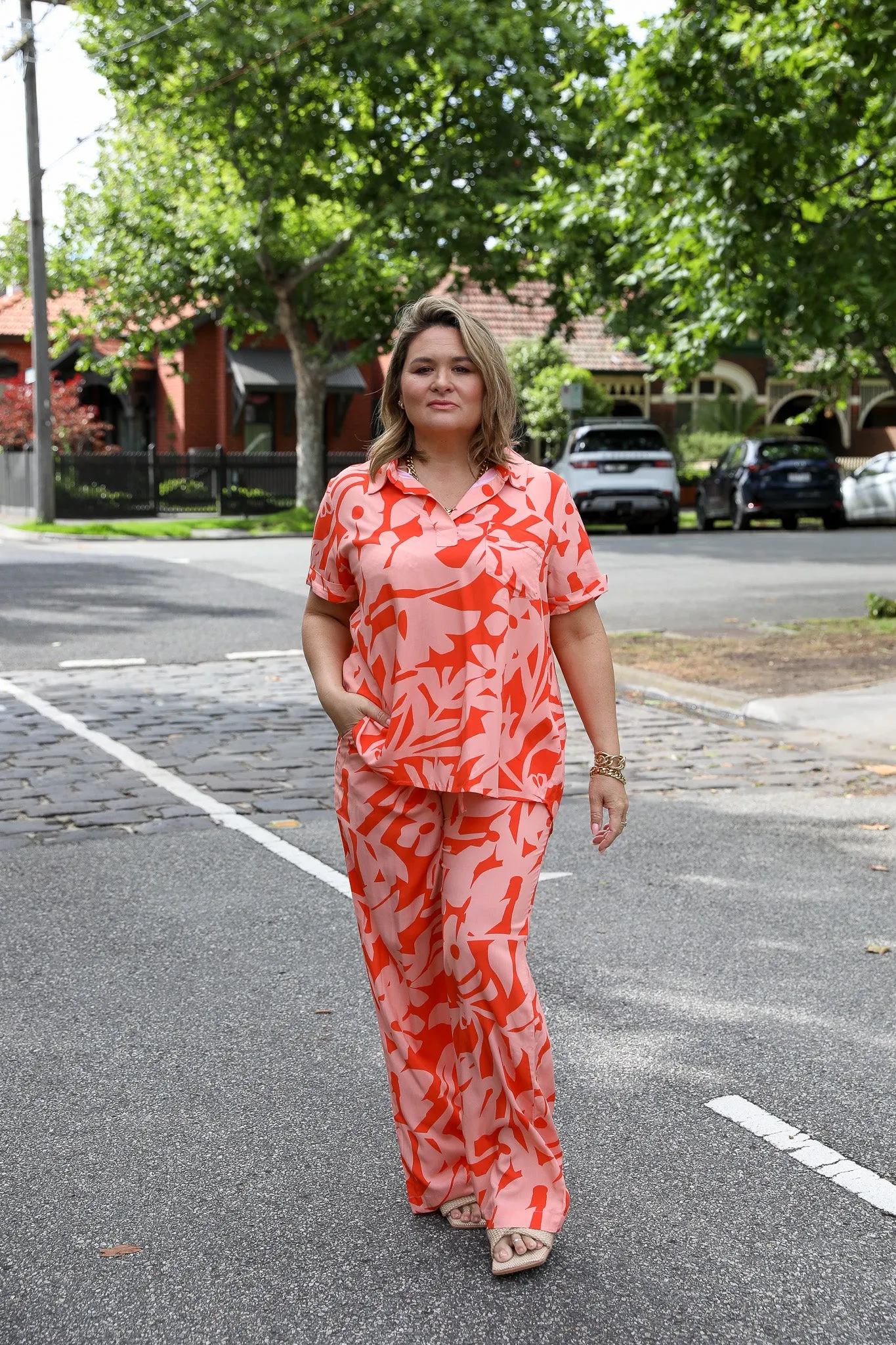 Bondi Wide Leg Pant - Orange Print