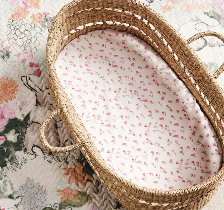 Bunny Tales 2 Piece Bassinet Fitted Sheet Pink Posy