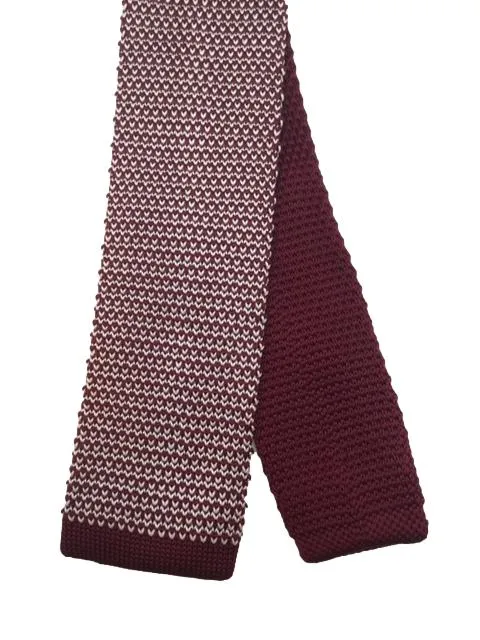 Burgundy and White Men's Knitted Tie