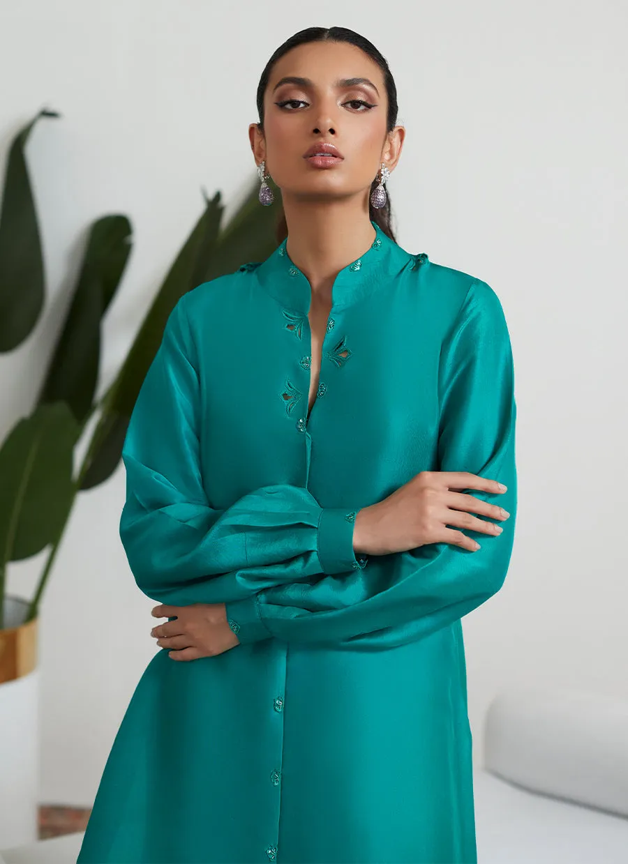 Cadmium Green Raw Silk Shirt