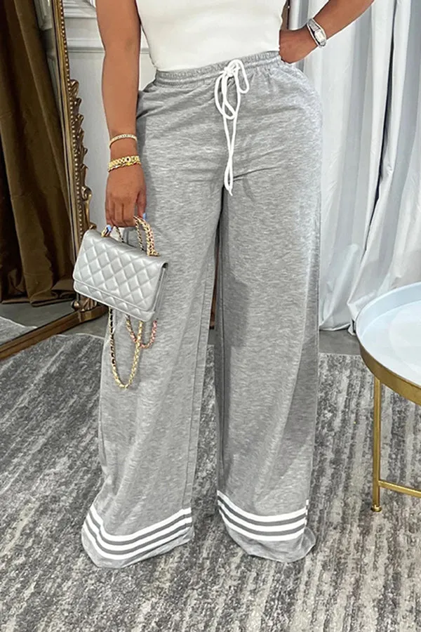 Casual Drawstring Waist Stripe Detail Pants