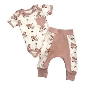 Cat & Dogma - Celadon Quail Two-piece Baby Bodysuit & Pants Set