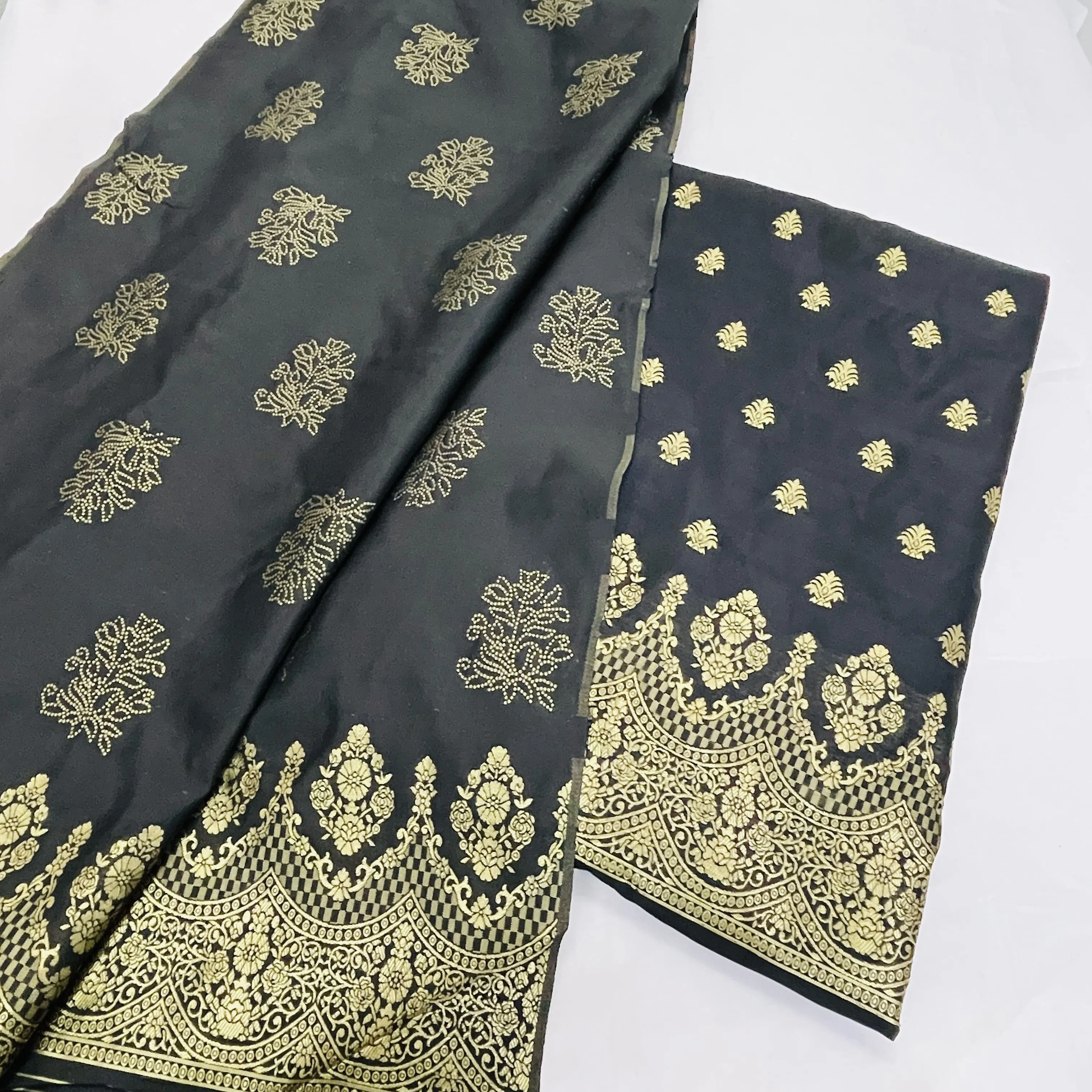 Classic Black Golden Zari  Taffeta Suit Set With Dupatta