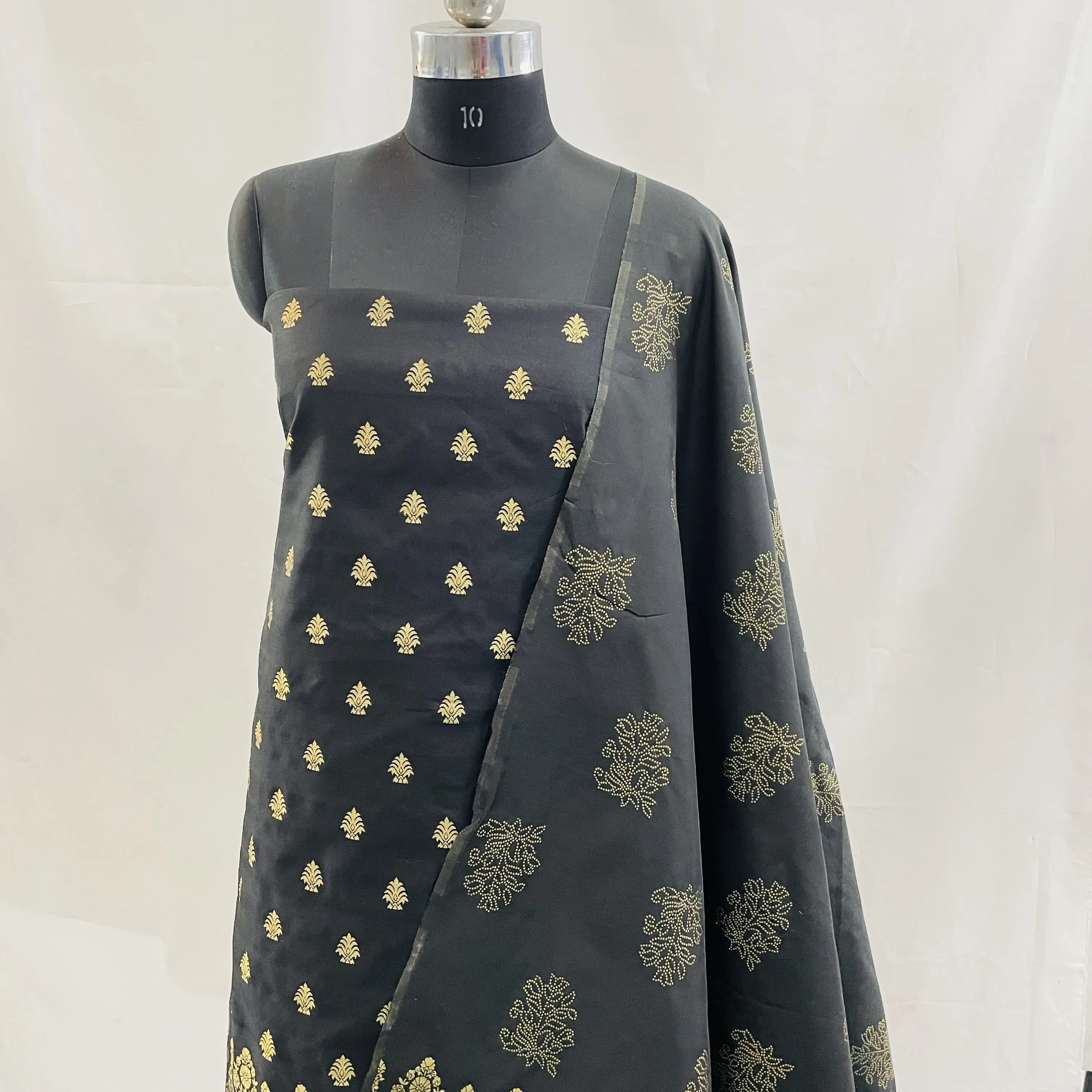 Classic Black Golden Zari  Taffeta Suit Set With Dupatta