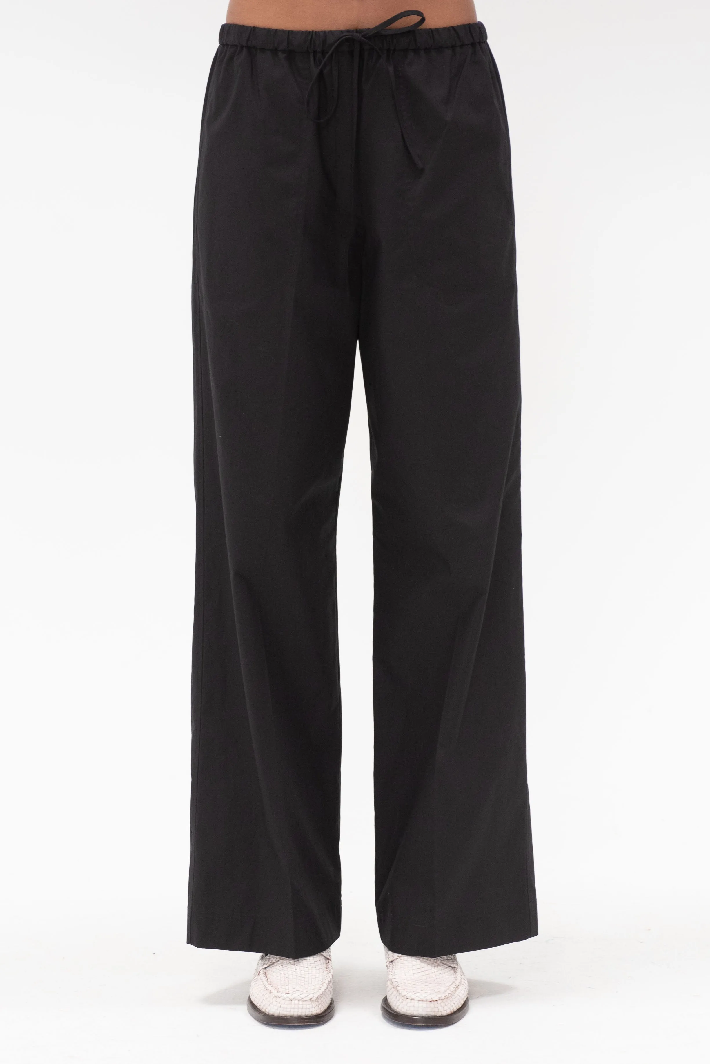 Cotton Drawstring Trousers, Black