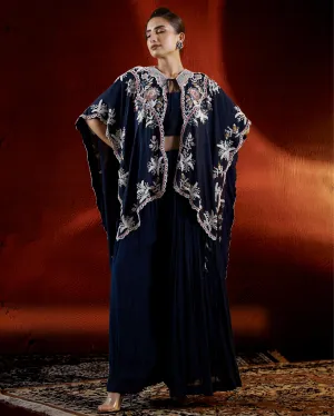 Deep Blue Embellished Raw Silk Palazzo Set