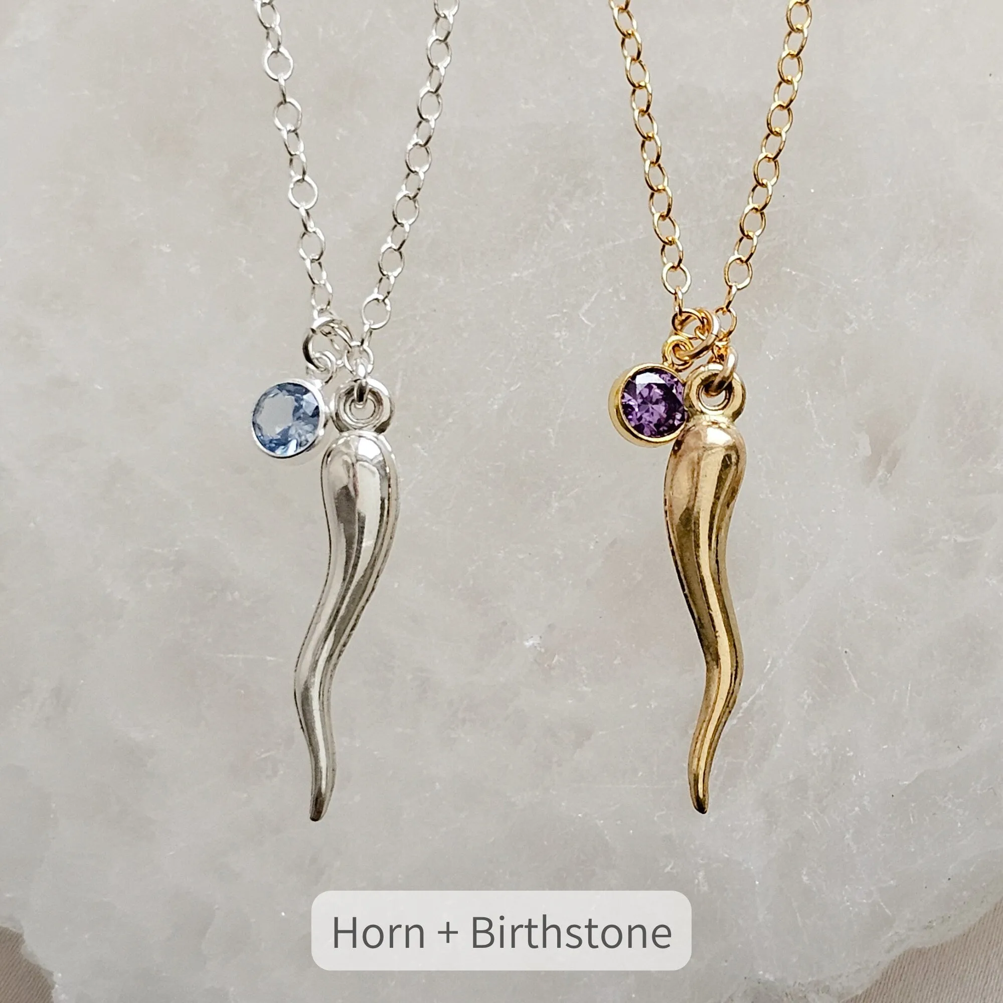 Deluxe Italian Horn Necklace • Mix & Match Initial and Birthstone