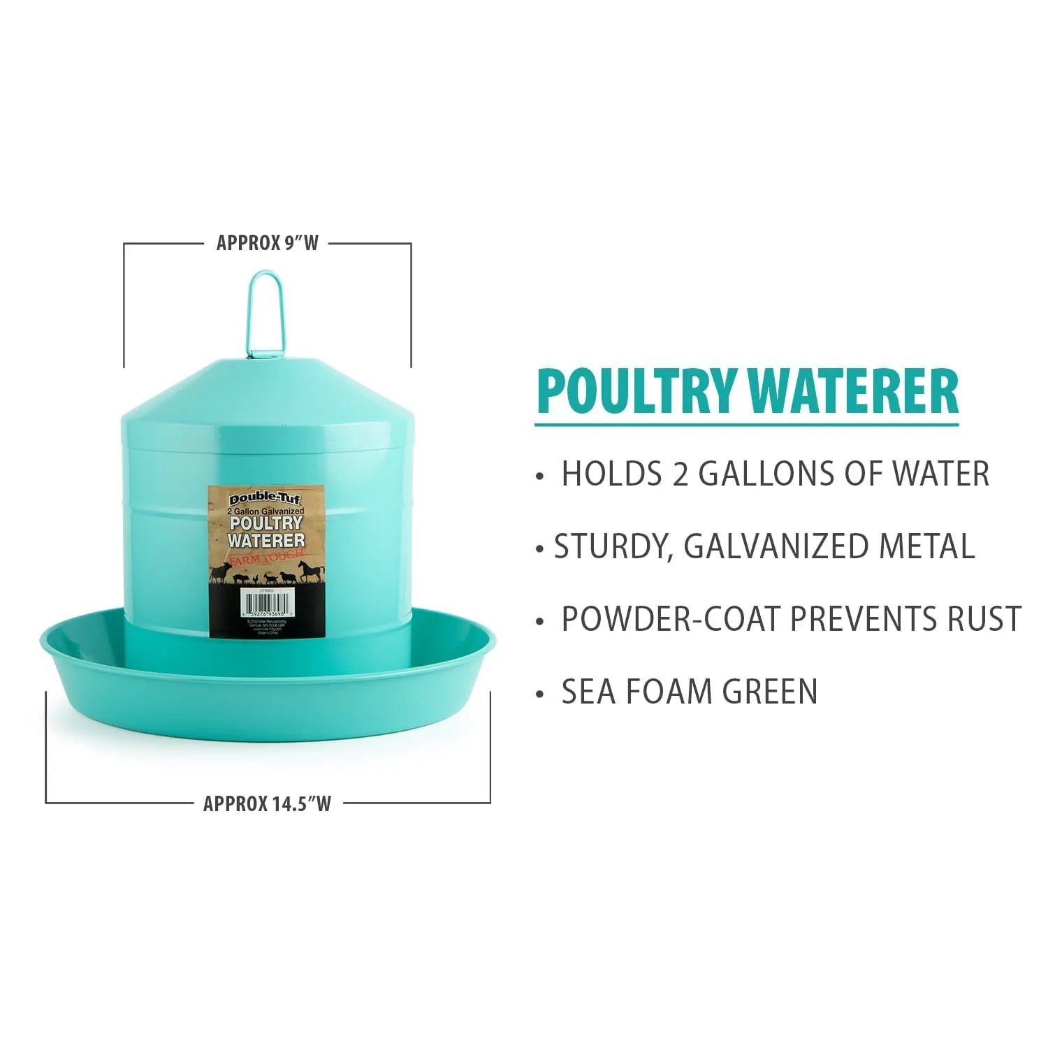 Double-Tuf 2 Gallon Poultry Fount, Seafoam Green