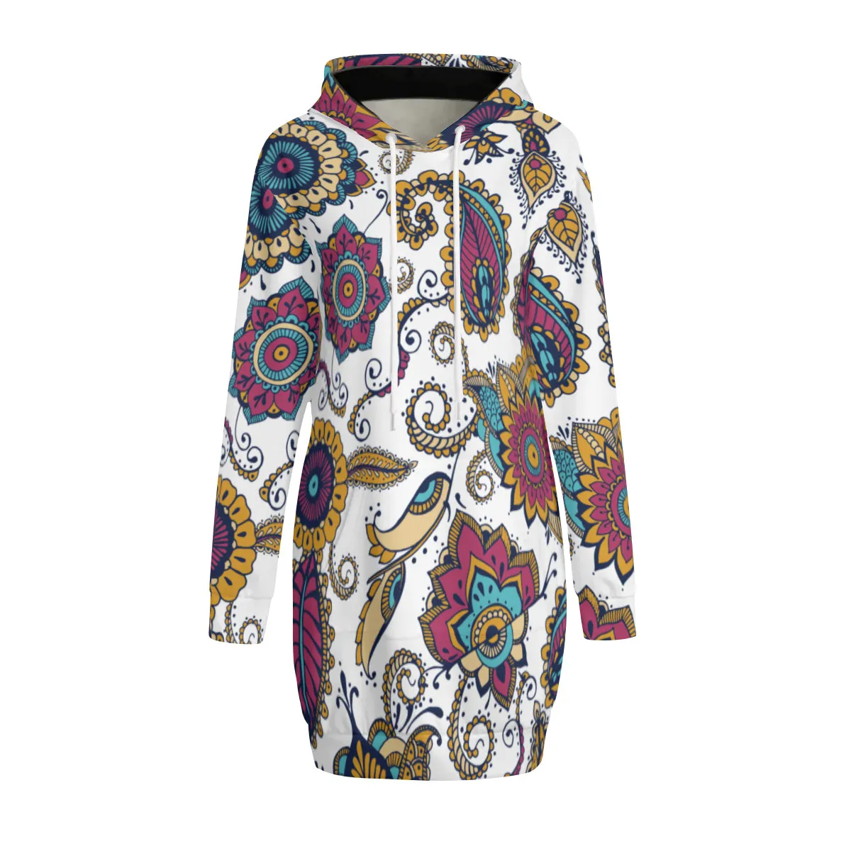 Fall Paisley Print White Hoodie Dress