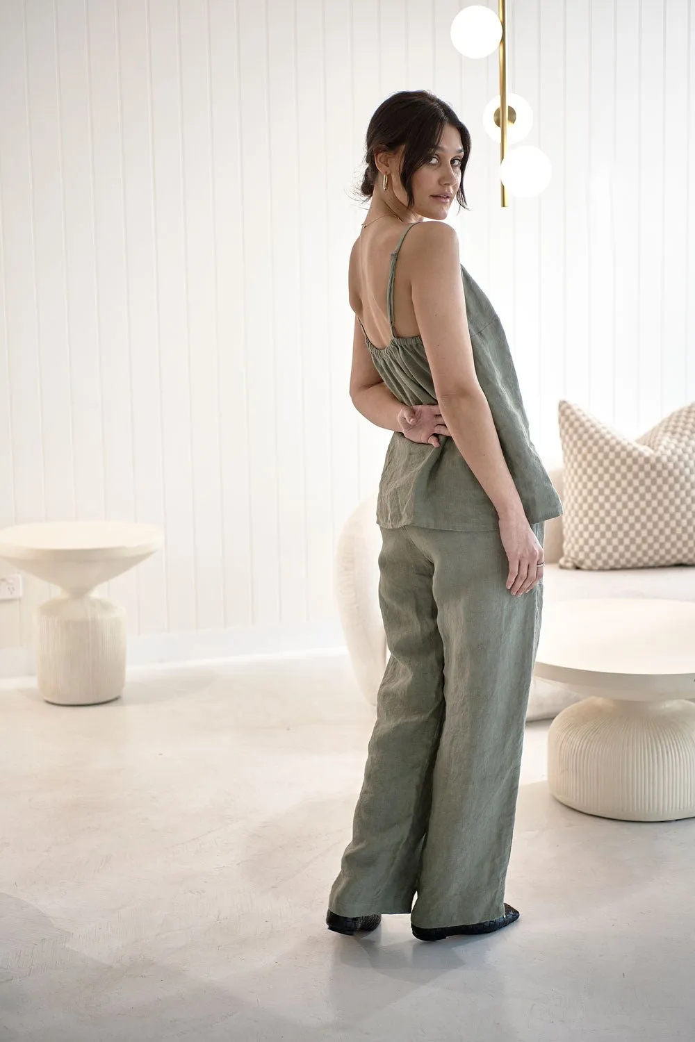 Fundamental Wide Leg Linen Pant - Pistachio