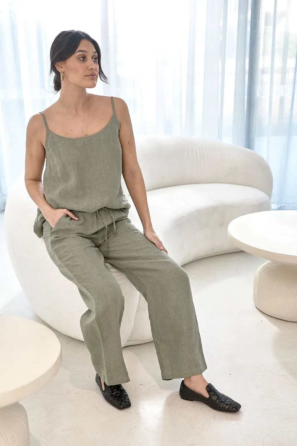 Fundamental Wide Leg Linen Pant - Pistachio