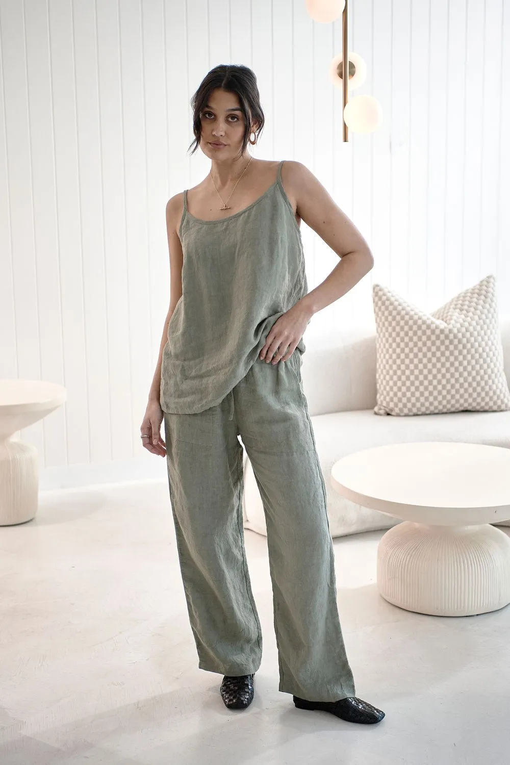 Fundamental Wide Leg Linen Pant - Pistachio