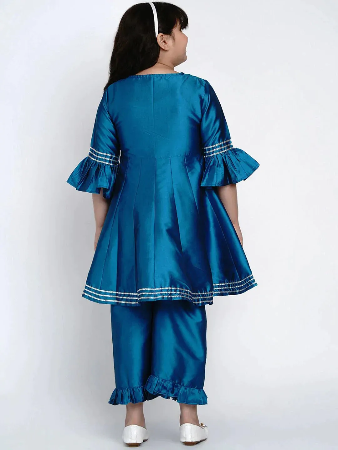 Girls Blue Embroidered Kurta With Palazzos