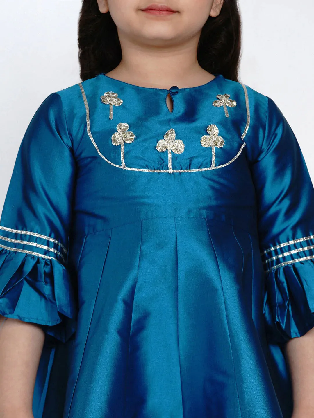 Girls Blue Embroidered Kurta With Palazzos