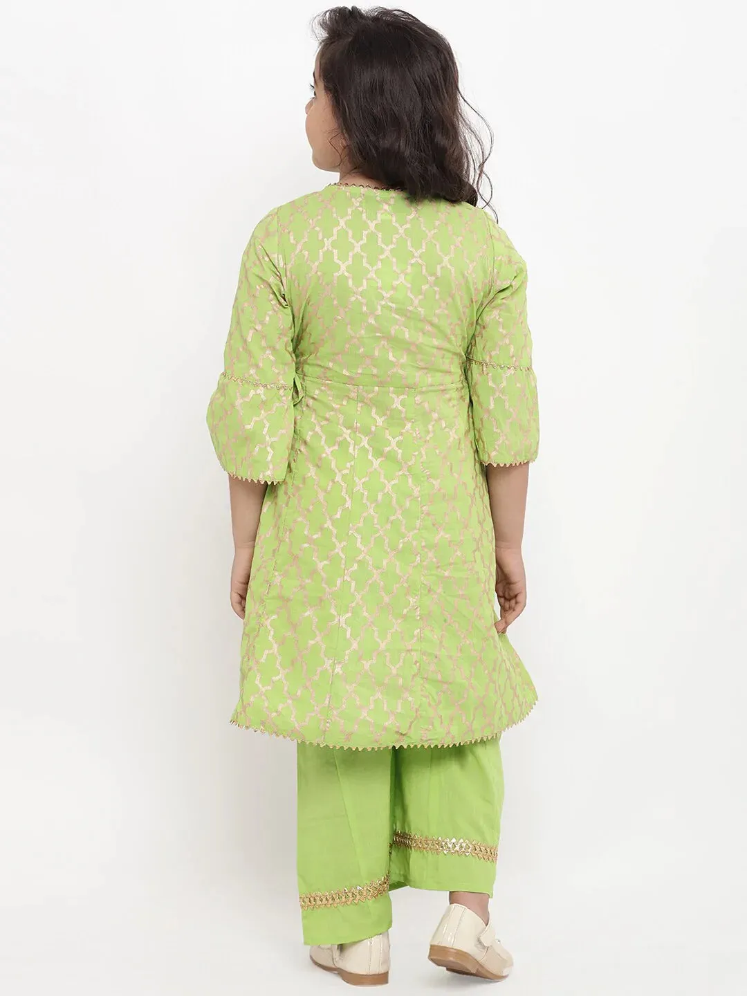 Girls Green Printed Kurta With Palazzos