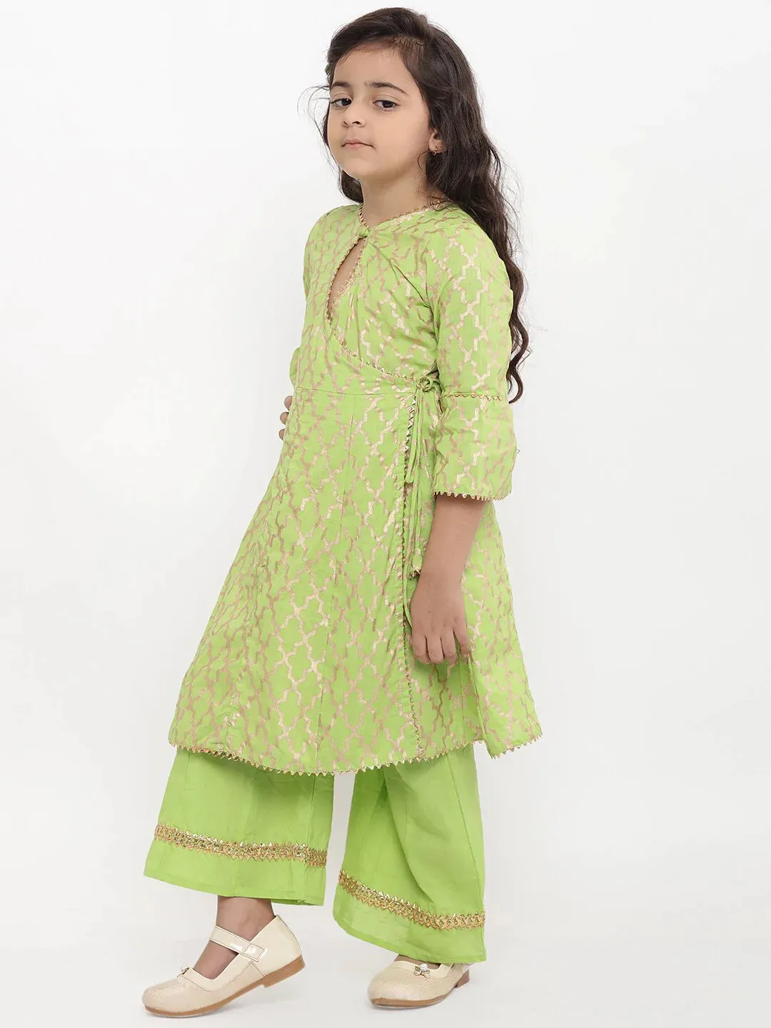 Girls Green Printed Kurta With Palazzos