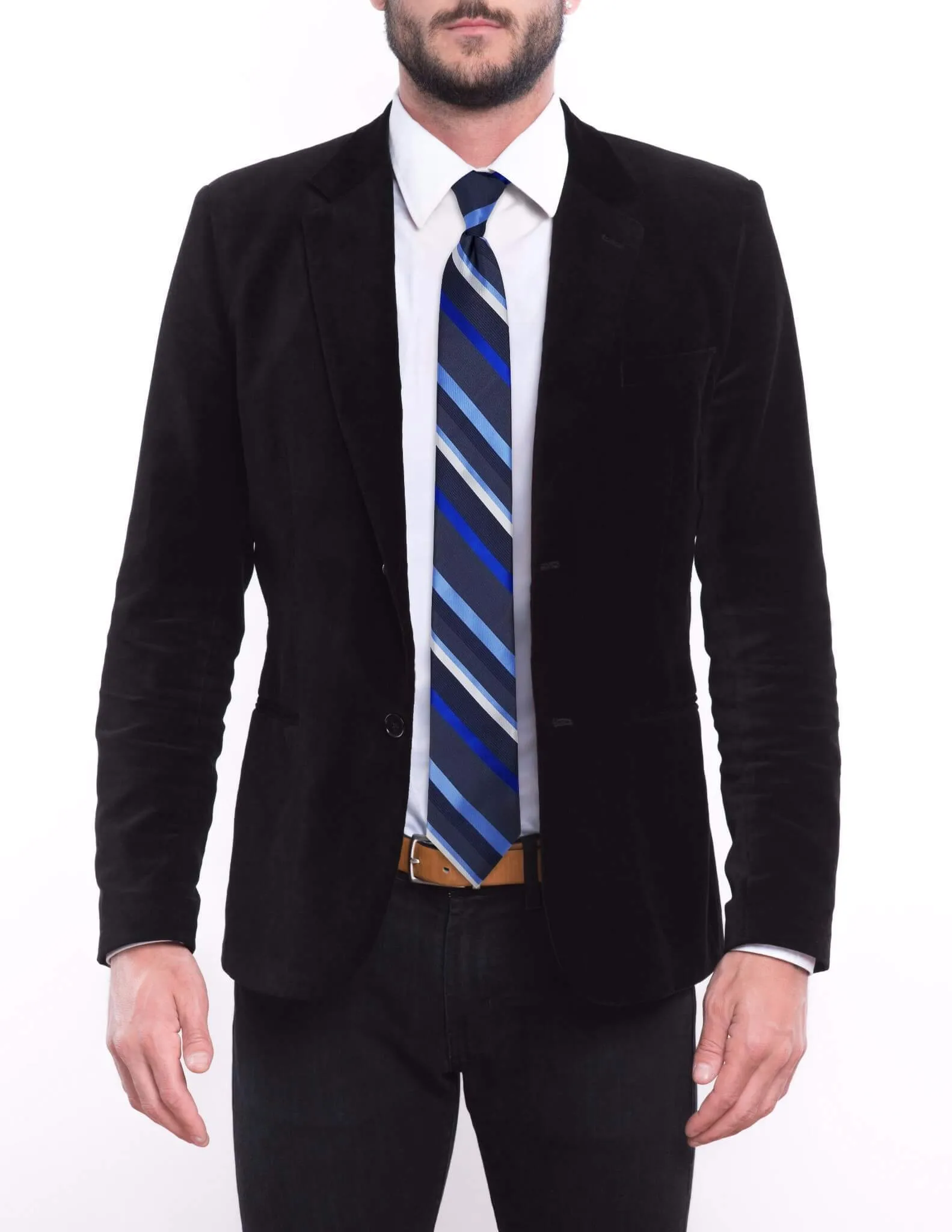 Gray with Multi-Blue Striped Skinny Tie