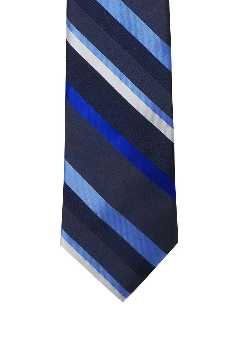 Gray with Multi-Blue Striped Skinny Tie