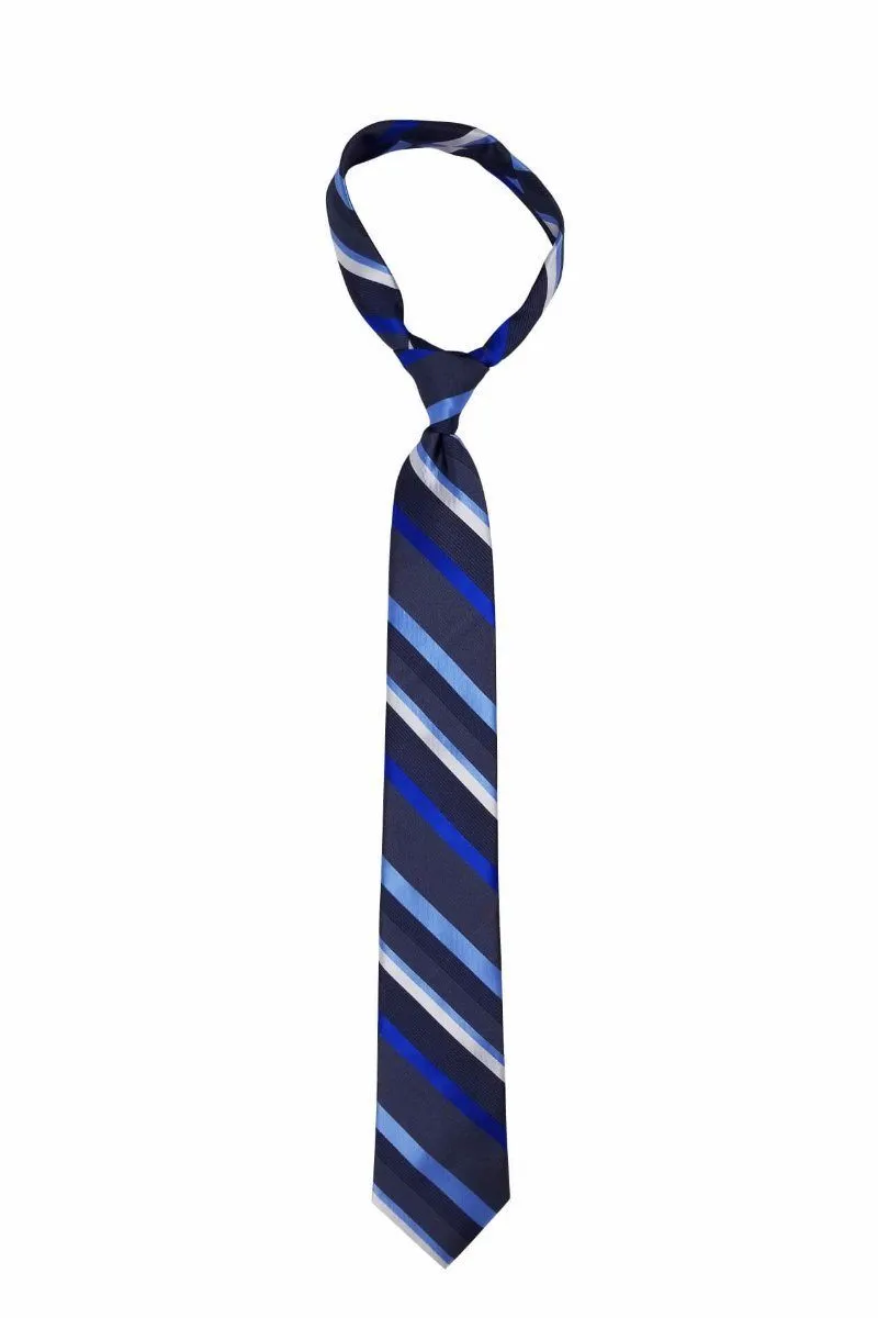 Gray with Multi-Blue Striped Skinny Tie