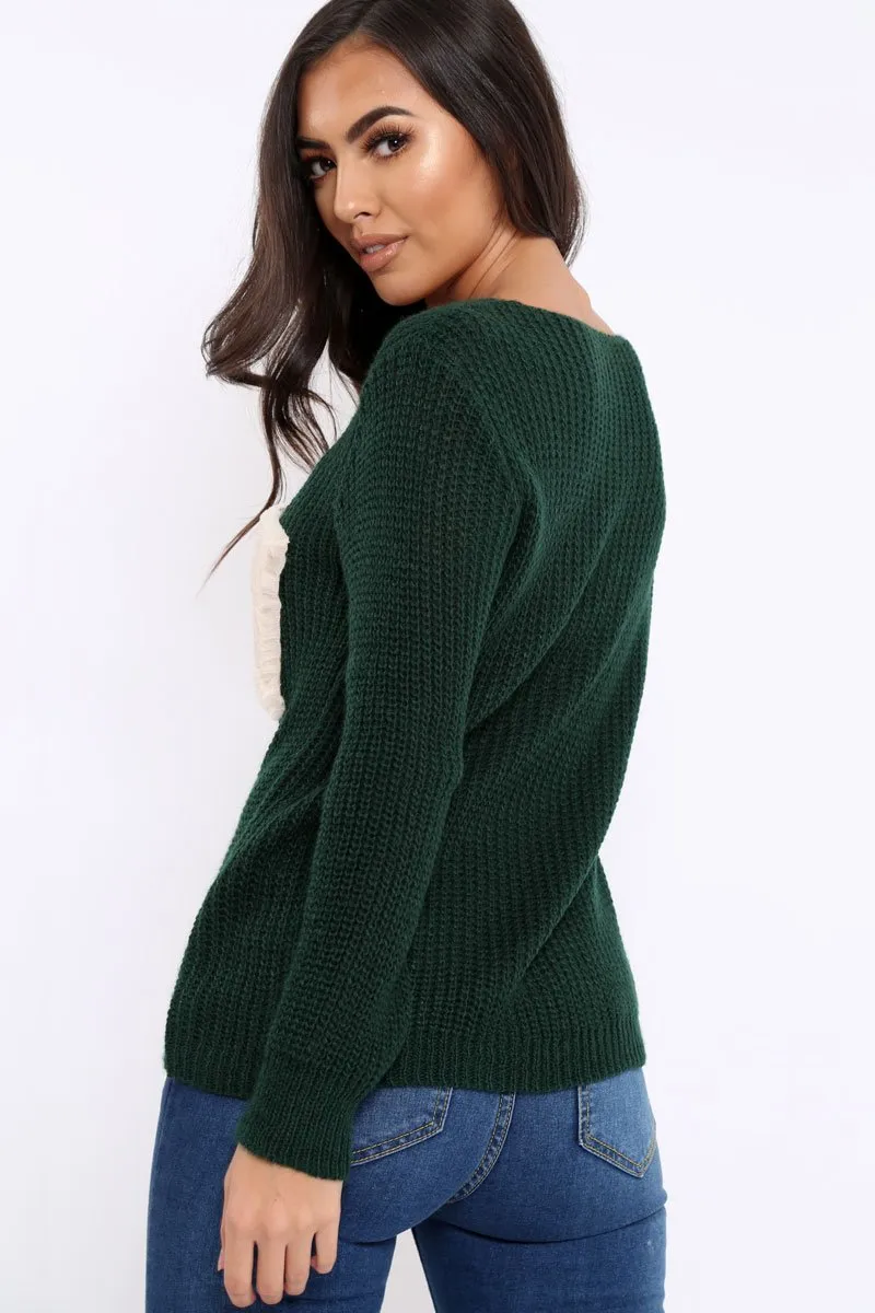 Green Chunky Knit Fur Pocket Jumper - Alois