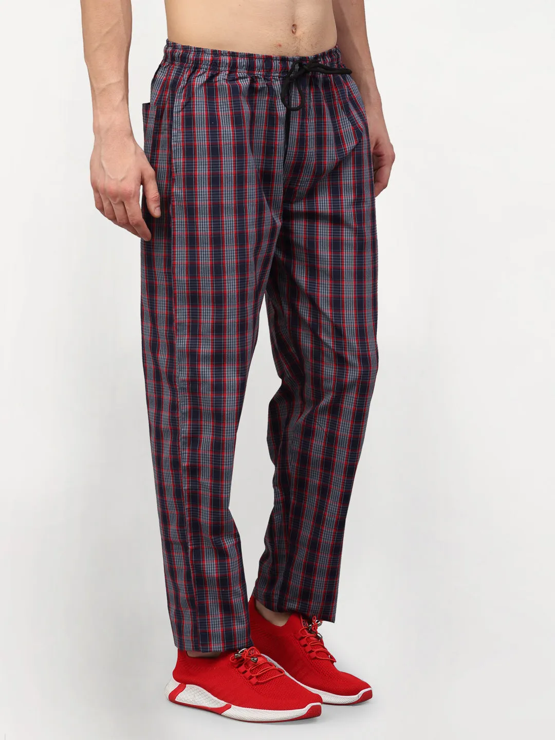 Jashvi Men's Grey Cotton Checked Track Pants