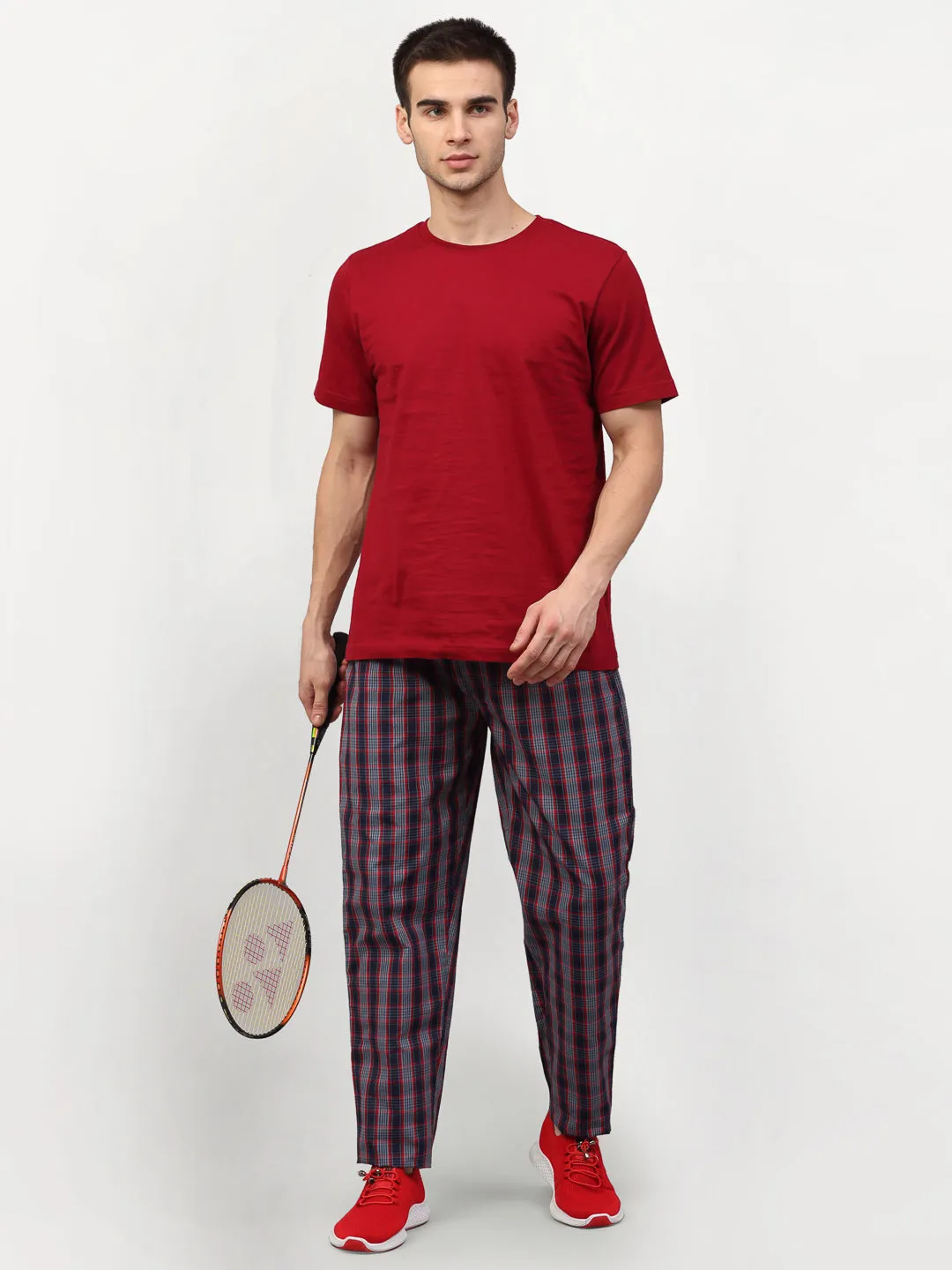 Jashvi Men's Grey Cotton Checked Track Pants