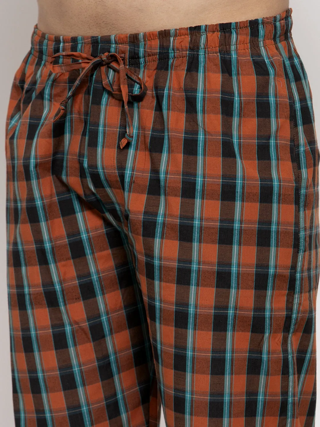 Jashvi Men's Orange Checked Cotton Track Pants