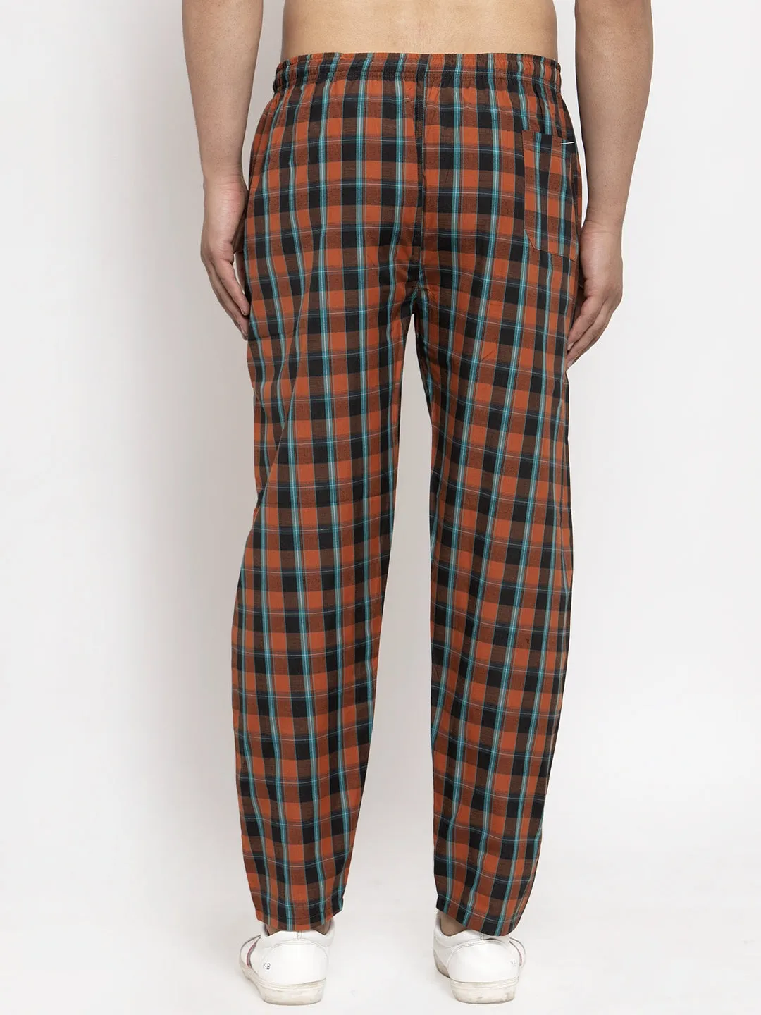 Jashvi Men's Orange Checked Cotton Track Pants