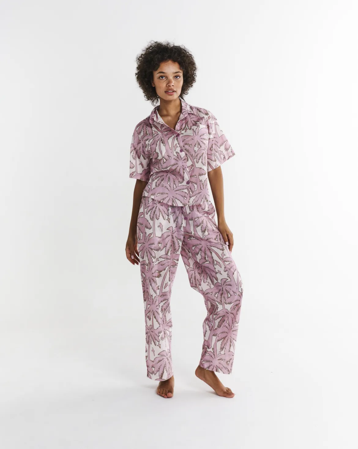 Kip & Co Balmy Palmy Organic Cotton Short Sleeve Shirt & Pant Pyjama