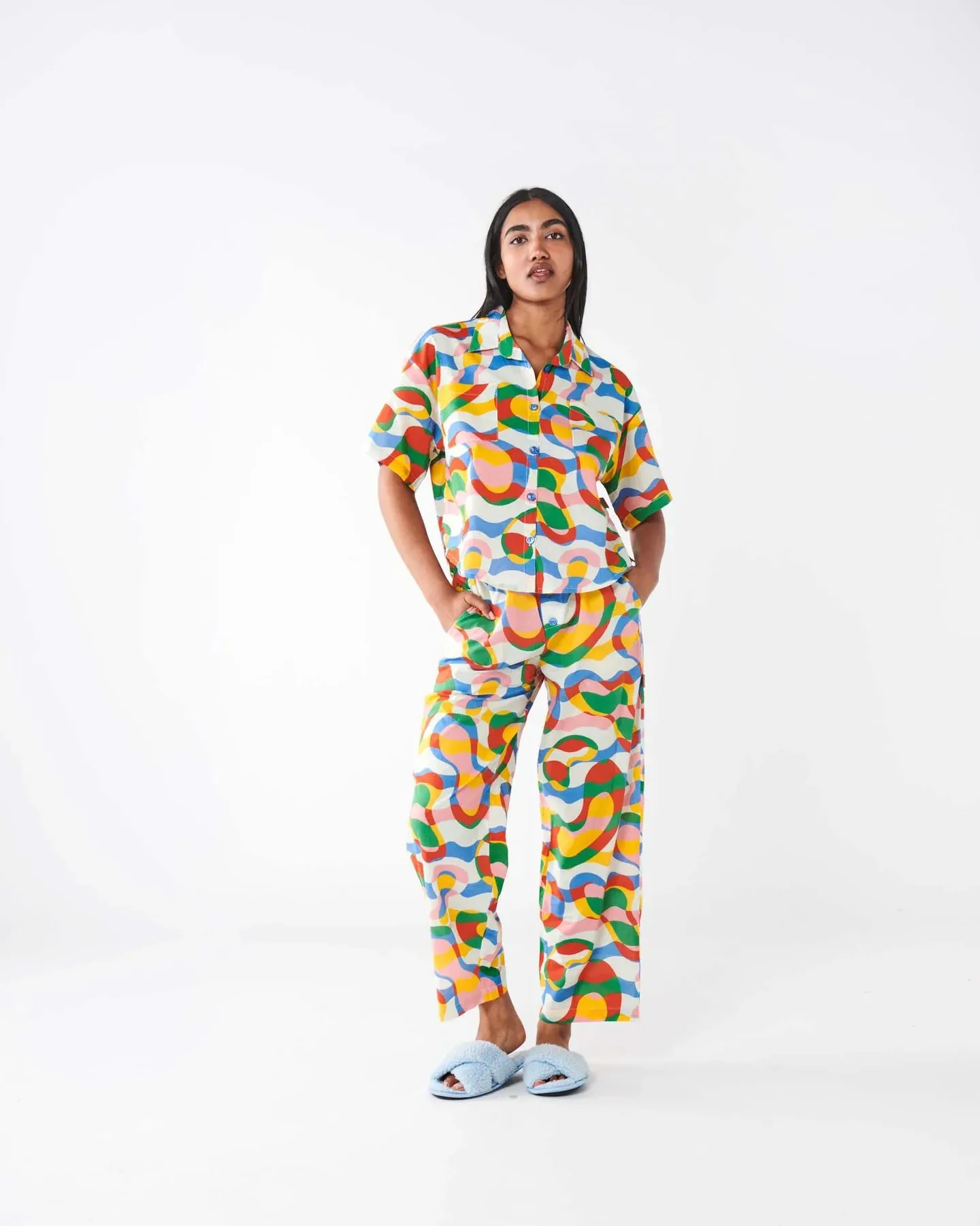 Kip & Co Colour Me Happy Organic Cotton Short Sleeve Shirt & Pant Pyjama Set