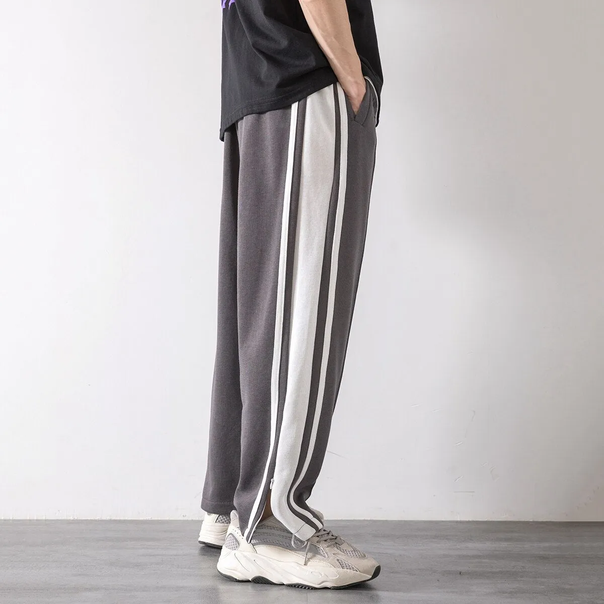 Korean Clothes Joggers Basketball Pants Punk Mens Clothing Loose Stripe Trousers