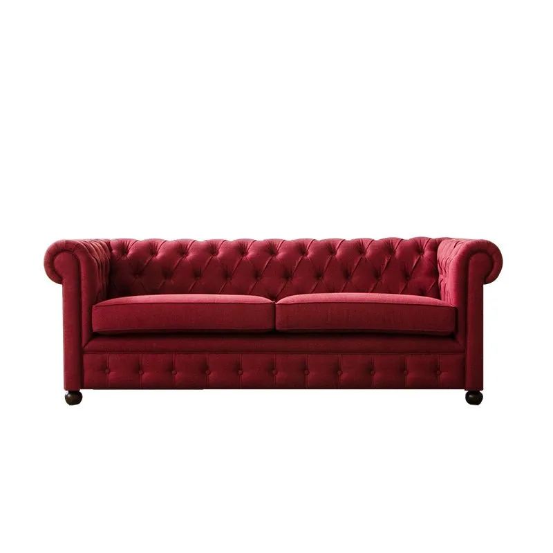 Marcus solid Wood 3 Seater Fabric Chesterfield Sofa for Living Room - Maroon