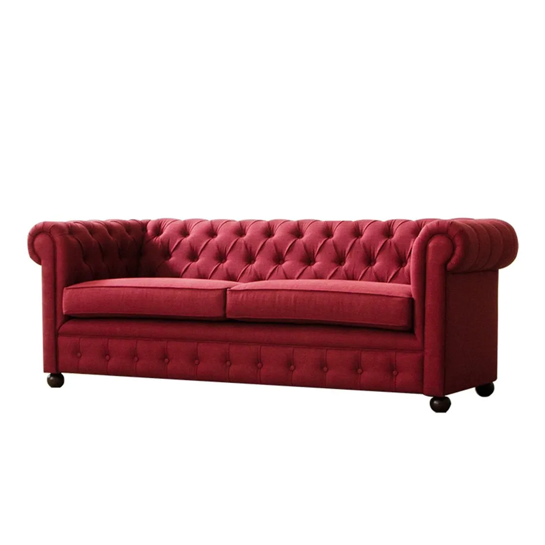 Marcus solid Wood 3 Seater Fabric Chesterfield Sofa for Living Room - Maroon