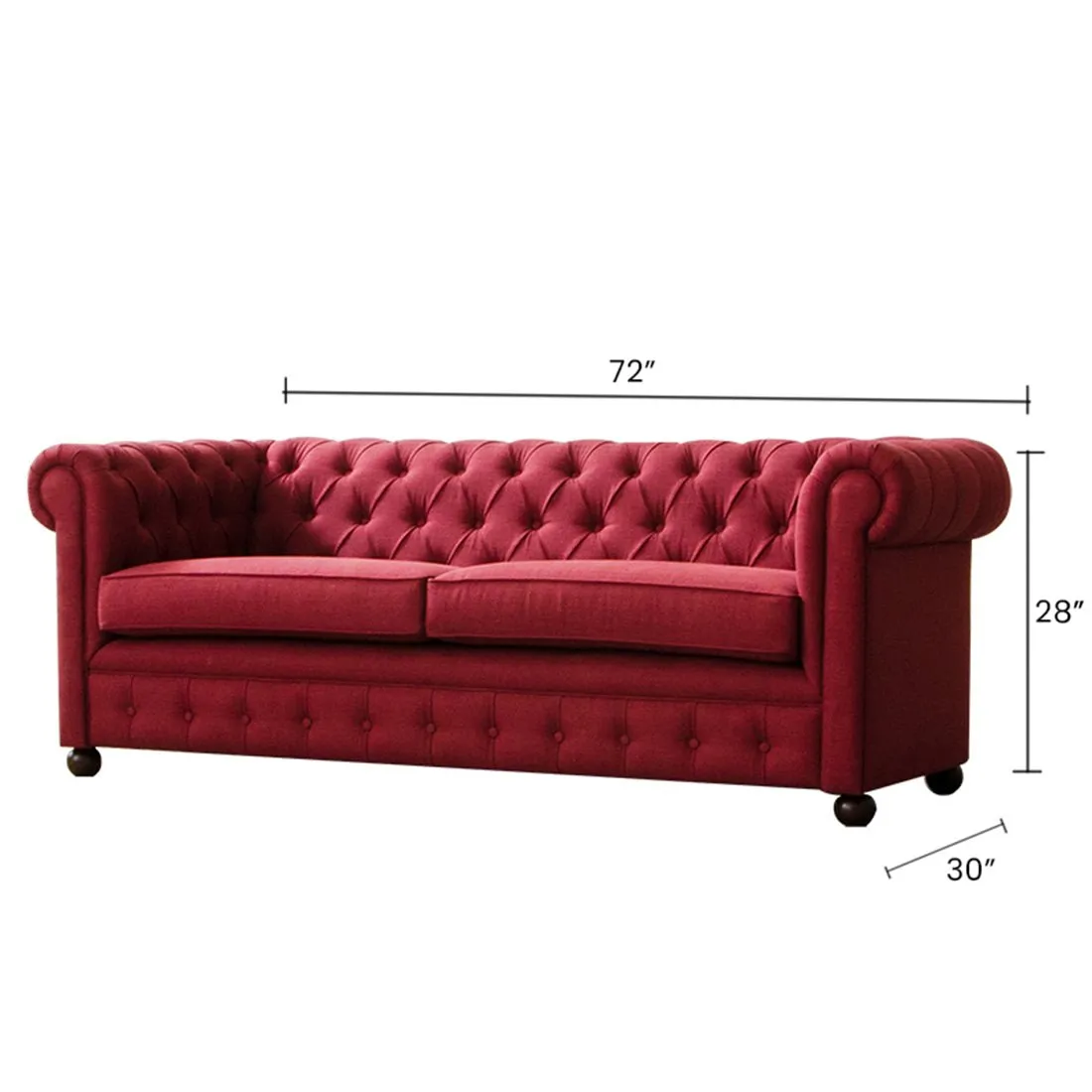 Marcus solid Wood 3 Seater Fabric Chesterfield Sofa for Living Room - Maroon