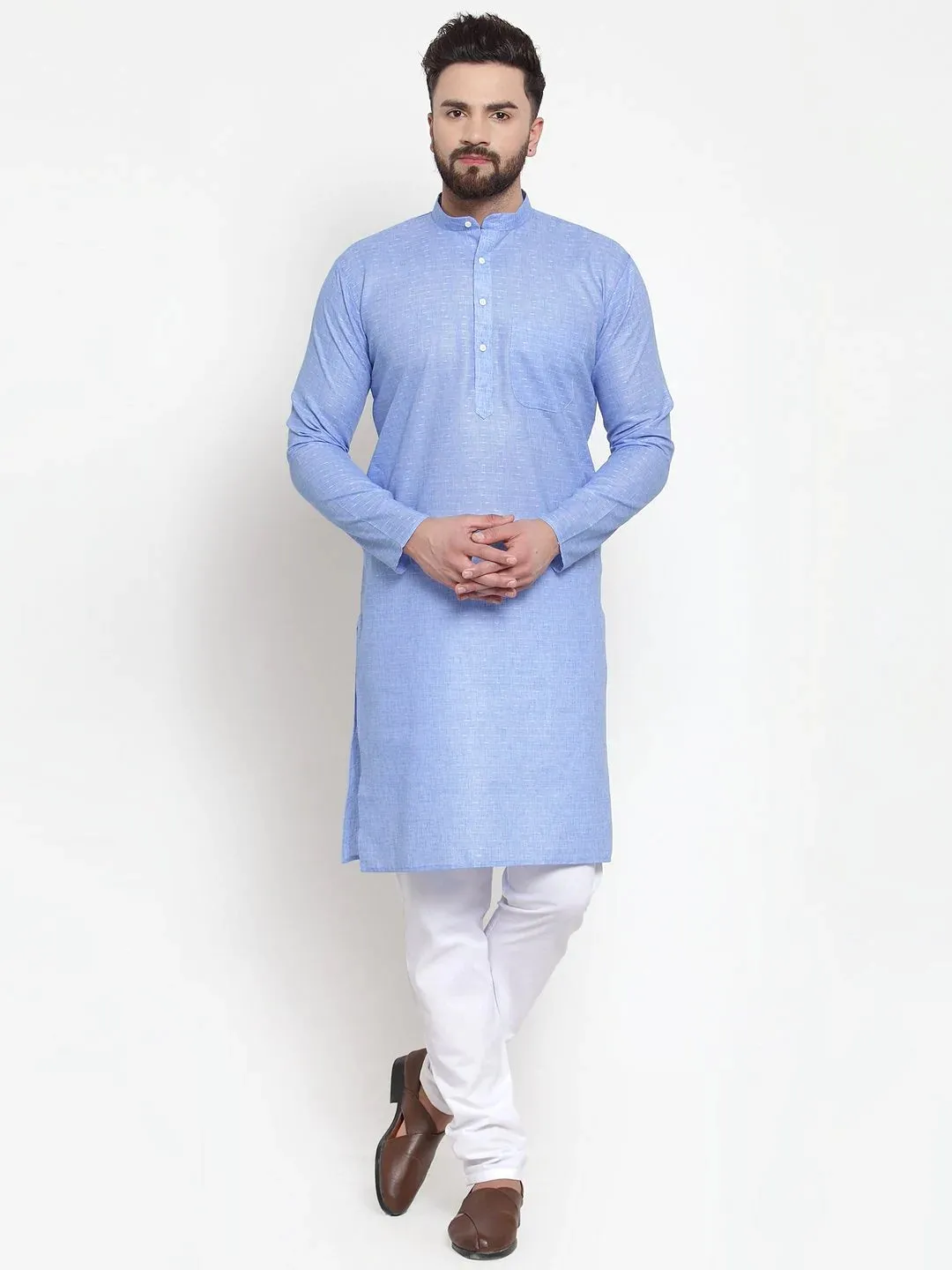 Men Blue Self-Design Kurta With Churidar