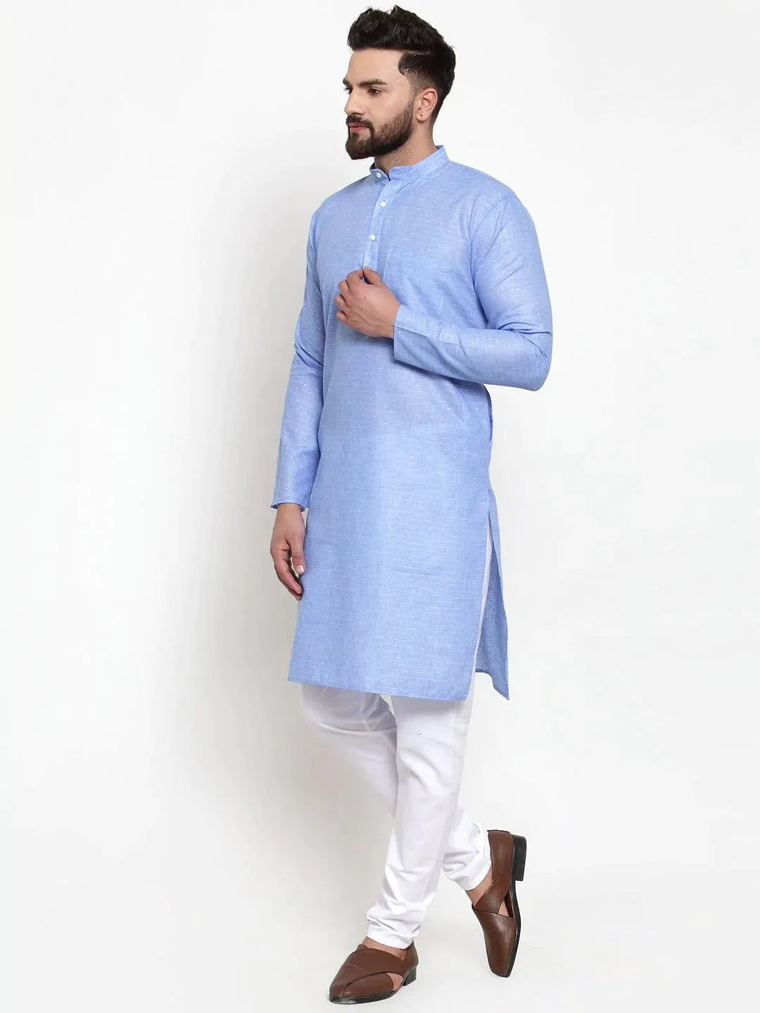 Men Blue Self-Design Kurta With Churidar