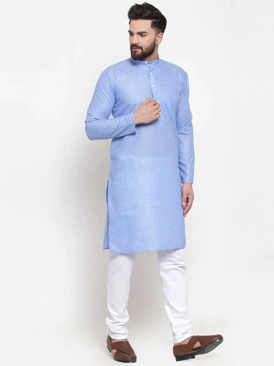 Men Blue Self-Design Kurta With Churidar