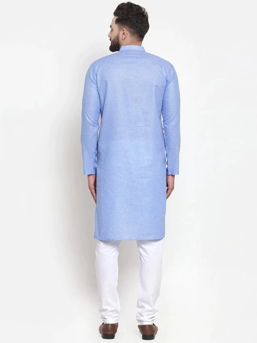 Men Blue Self-Design Kurta With Churidar