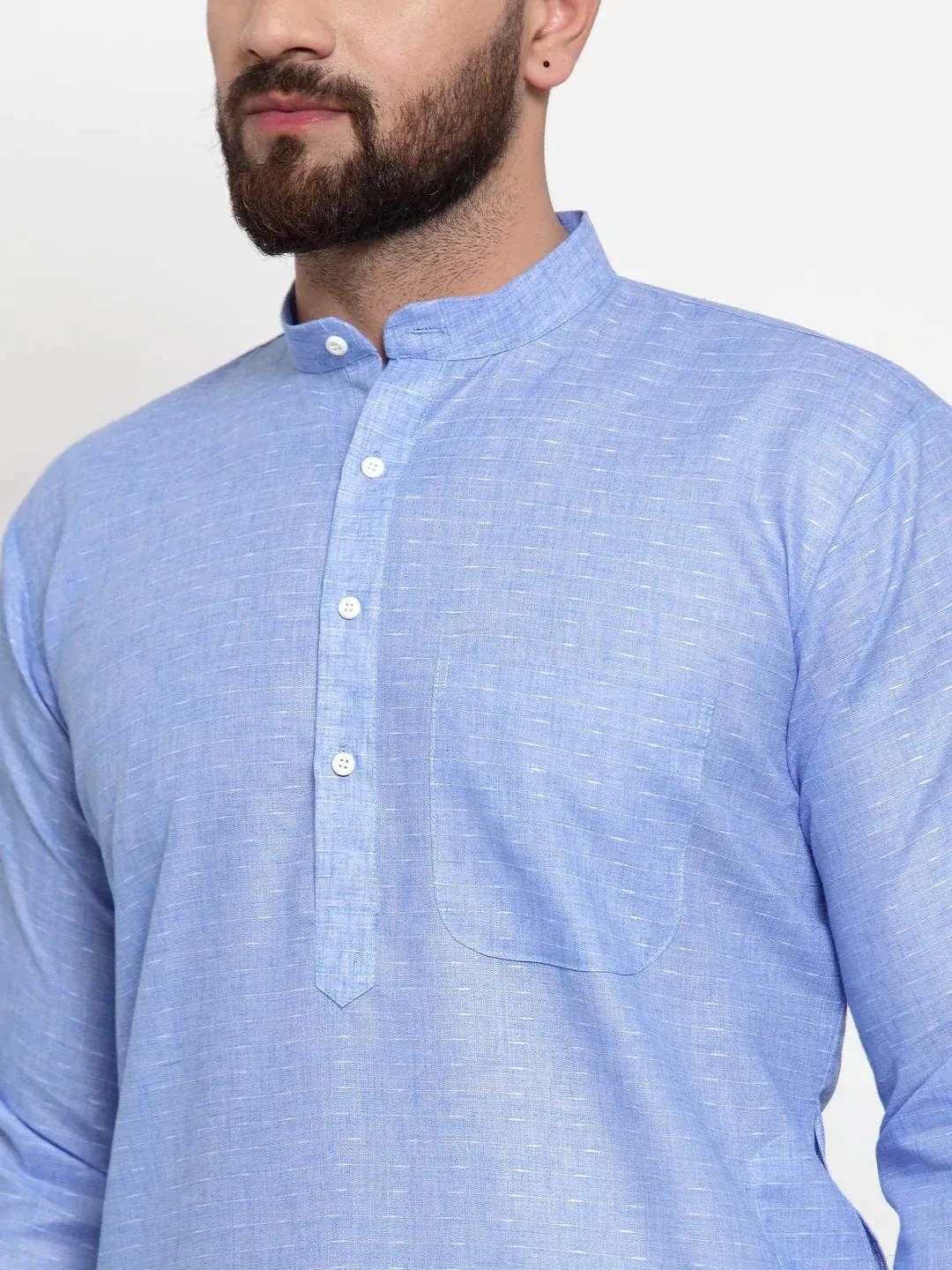 Men Blue Self-Design Kurta With Churidar